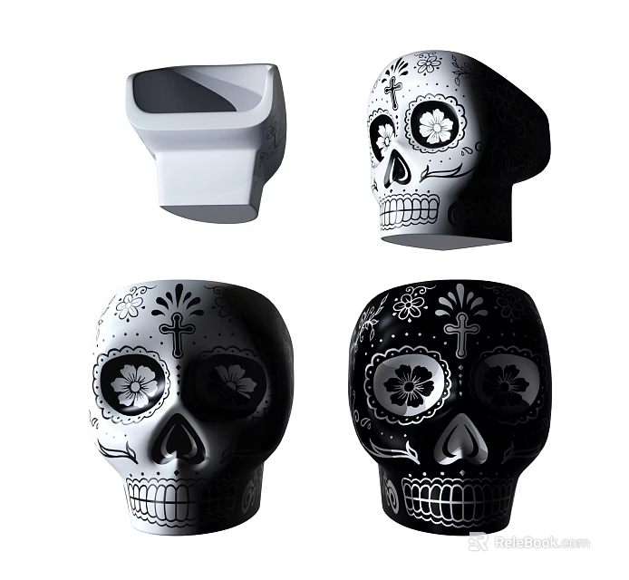 Stylish Single Chair With Black And White Skull Pattern Decorative Design 3d model 