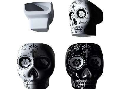 Stylish Single Chair With Black And White Skull Pattern Decorative Design 3d model