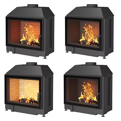 Stylish Fireplaces With Various Designs And Burning Flames 3d model