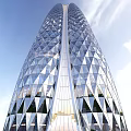 Tall Modern Office Building Exterior With Diamond Shaped Glass Curtain Wall Design