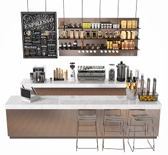 Modern Workbench Bar Table and Chair Combination 3d model
