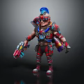 Mechanical Warrior 3D Character With Blue Helmet Red Armor And Tech Weapons