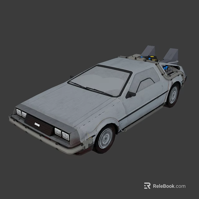 Silver DeLorean Car With Gull Wing Doors And Retro Futuristic Design 3d model 