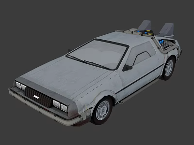 Silver DeLorean Car With Gull Wing Doors And Retro Futuristic Design 3d model