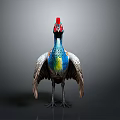 Colorful Bird with Red Crest Blue Neck Green Yellow Chest Spreading Wings Against Gray Background