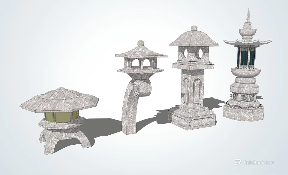Outdoor Lights Traditional Stone Lantern Design Various Styles For Garden Decoration 3d model 