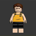Lego Minifigure With Red Hair Yellow Vest Black Logo And Black Shorts