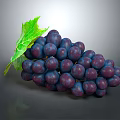 Fresh Juicy Deep Purple Grapes With Green Leaf And Plump Berries