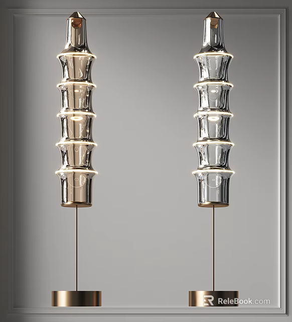 Two Modern Transparent Floor Lamps With Layered Glass Design And Gold Base 3d model 