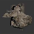 Rustic Fortress Scene Structure With Rock Base Wooden Gate And Platform