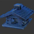 Handcrafted Miniature Wooden Cabin Model With Tile Roof Chimney And Square Base
