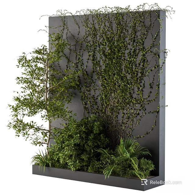 Decorative Greenery Plant Arrangement With Vines Tree And Shrubs On Gray Wall 3d model 