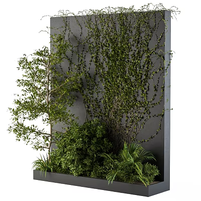Decorative Greenery Plant Arrangement With Vines Tree And Shrubs On Gray Wall 3d model