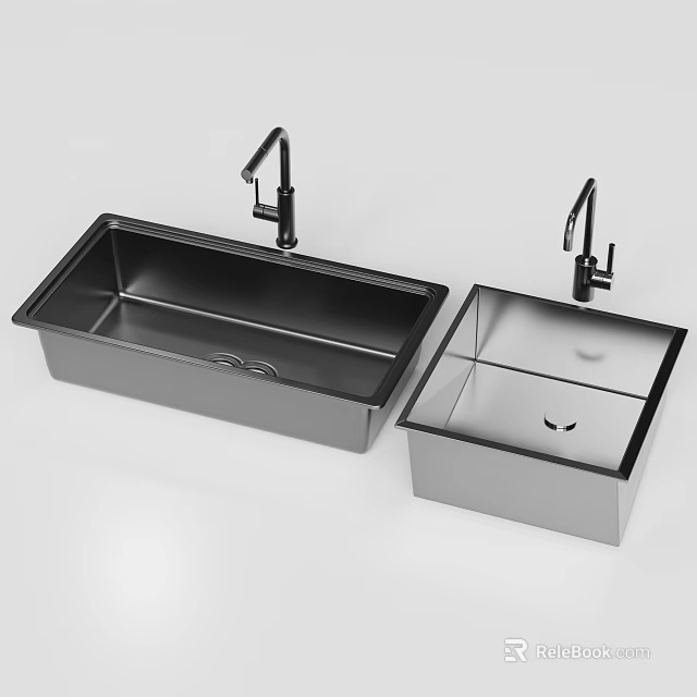 Black Stainless Steel Kitchen Sinks With Modern Faucets For Home Kitchen Use 3d model 
