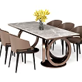 Stylish Dining Table Set With Marble Tabletop Circular Ring Base Yellow Flowers And Chairs 3d model