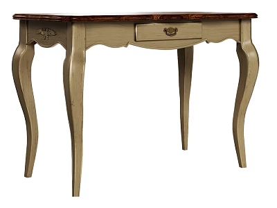 Light Colored Wooden Dining Table With Single Drawer And Elegant Curved Legs 3d model