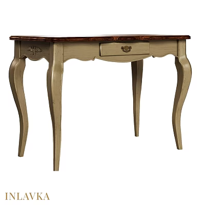 Light Colored Wooden Dining Table With Single Drawer And Elegant Curved Legs 3d model