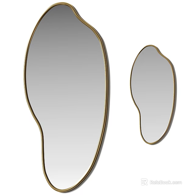 Modern Decorative Irregular Shaped Mirrors With Gold Frame In Different Sizes 3d model 