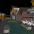 Traditional Chinese Style Commercial Street With ART Shops Waterwheel And Fountain