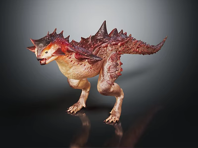 Fierce Spiked Dinosaur Figure In Standing Pose With Reddish Brown And Beige Scales 3d model