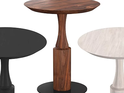 Contemporary Round Accent Tables With Wooden Pedestal Base And Black White Table Surfaces 3d model