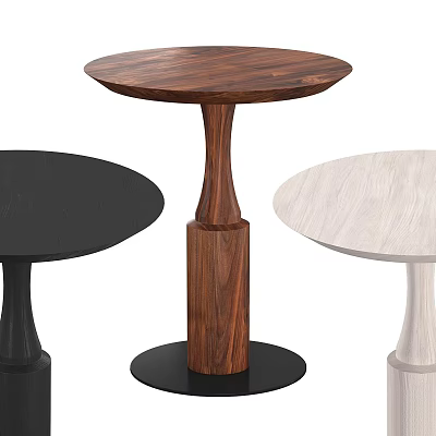 Contemporary Round Accent Tables With Wooden Pedestal Base And Black White Table Surfaces 3d model