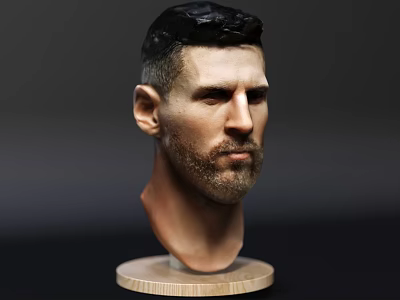 Realistic Male Head Sculpture With Short Hair Beard And Wooden Base 3d model