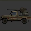 Vintage Tank Style Modified Pickup Truck With Rusty Exterior And Roof Mounted Weapon