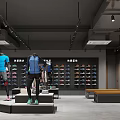 Sports Apparel Store Display With Mannequins Sneakers And Seating Area