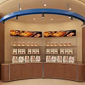 Modern Dessert Shop Interior With Curved Display Shelves And Fresh Pastries