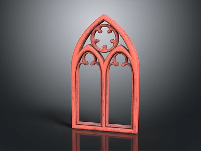 Ornate Red Gothic Style Decorative Window Frame For Furniture Home Decoration 3d model