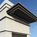 Modern Storefront Facade With Stone Wall And Geometric Black Awning Design 3d model
