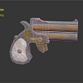 Ornate Decorative Revolver With Orange Carved Patterns And Mother Of Pearl Grip