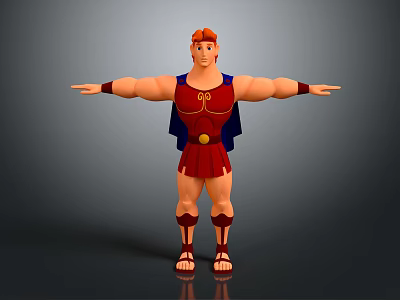3D Muscular Red Haired Warrior Character In Red Outfit With Blue Cape 3d model