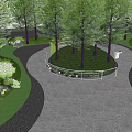 Garden Landscape Design Featuring Circular Path Lush Trees Green Grass and Stone Elements 3d model