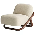 Beige Fabric Lounge Chair With Wooden Curved Frame Modern Design