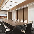 Modern Conference Room Interior With Long Table Comfortable Chairs Wooden Walls And Modern Ceiling Lighting
