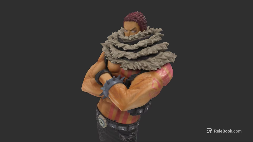 Collectible Figure With Purple Hair Layered Gray Scarf Crossed Arms Metal Handcuffs And Red Striped 3d model 
