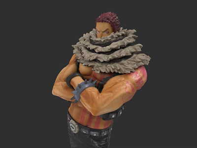 Collectible Figure With Purple Hair Layered Gray Scarf Crossed Arms Metal Handcuffs And Red Striped 3d model