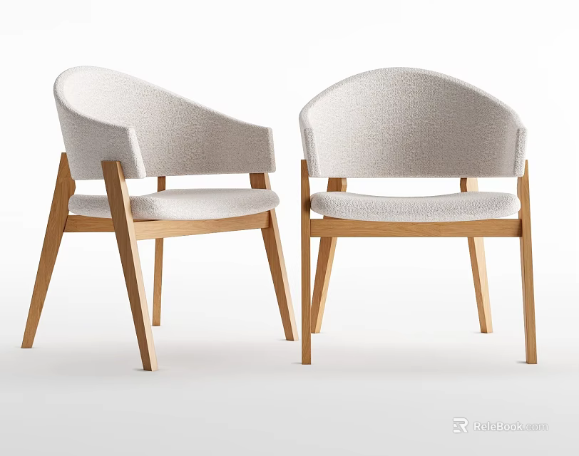 Two Modern Minimalist Dining Chairs with Light Gray Fabric Seats and Wooden Legs 3d model 