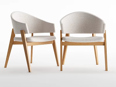 Two Modern Minimalist Dining Chairs with Light Gray Fabric Seats and Wooden Legs 3d model