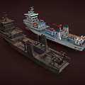 Detailed STROAQUATIC Work Vessel With Deck Equipment Crane Antennas Structure