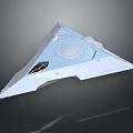 Futuristic Light Colored Triangular Model With Circular Component And Surface Details On Dark Background 3d model