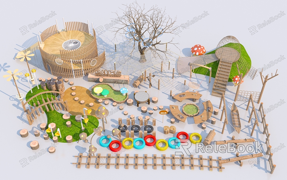 Modern play equipment Children's wooden play equipment model