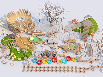 Modern play equipment Children's wooden play equipment model