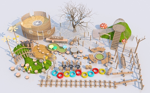 Modern play equipment Children's wooden play equipment 3d model