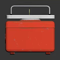 Commercial Equipment Red Box With White Lid Metal Handles And Yellow Lock
