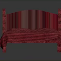 Stylish Red Striped Bed Design With Patterned Headboard And Matching Bedding