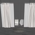 Light Colored Curtains Hanging By Black Wall With Wooden Floor And Woven Decor