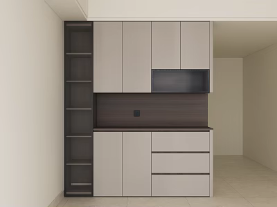 Modern Minimalist Sideboard Design With Light Cabinets Drawers And Dark Open Shelves 3d model